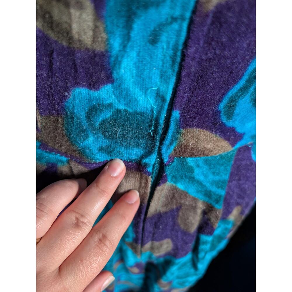 Vintage 80s Blue Floral Dress | Long Sleeve Midi | Bold Retro Statement - Picture 5 of 6